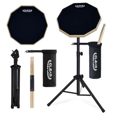 Drum Practice Pad with Iron Drum Stand Set, 12-Inch Silent Practice Pad Kit w...