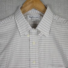 BURBERRY'S VTG Mens Tab Collar Made in USA Cotton Button Front Shirt 16/32 White