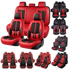 Full Set Faux Leather Seat Covers 5-seats Black Red For Ford F150 F250 F350 F450 Full Set Faux Leather Seat Covers 5-seats Black Red For Ford F150 F250 F350 F450