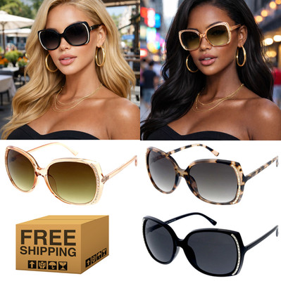 Women s Oversized Fashion Sunglasses Rhinestone Statement UV Protection Eyewear