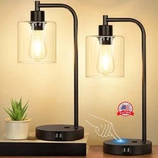 Set of 2 Industrial Touch Control Table Lamps Black(2 pack) -