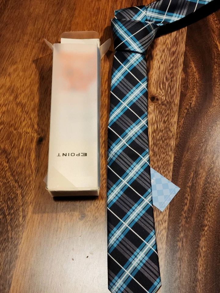 Gravata de microfibra xadrez azul-petróleo Epoint nova com etiquetas - Imagem 2 de 4