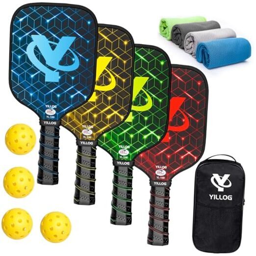 Pickleball Paddles, USAPA Approved Pickleball A:4 paddles & 4 towels & 4 balls