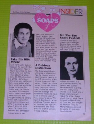 1983 TV SOAP OPERA ARTICLE/JOHN GABRIEL RYANS HOPE/GUIDING LIGHT LESLIE O'HARA