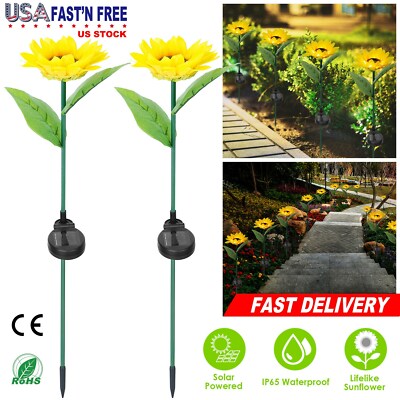 2Pcs Outdoor LED Sunflower Solar Light Landscape Stake Lamp for Garden Yard Lawn