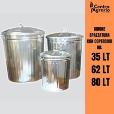 Bidone raccolta immondizia spazzatura pattumiera da esterno in metallo zincato