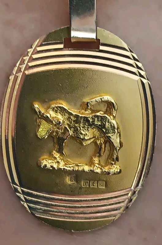 18K GOLD VINTAGE 1960S ZODIAC TAURUS SIGN AMAZING 3D DETAILS & 20" 18k Box Chain