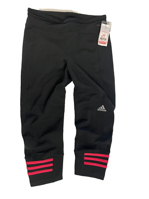 Adidas Leggings Girls Black 3 pink stripe Response Sport pants Kids child sz XS