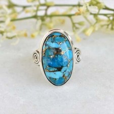 925 Sterling Silver Handmade Unique Women Silver Rings Multi Gemstone Blue Coper