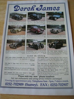 DEREK JAMES CARS ROLLEN ALVIS BRISTOL DA POSTER WERBUNG FERTIGER RAHMEN A4 GRÖSSE DATEI Y