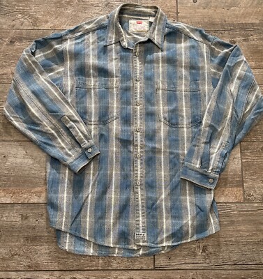 Vintage 80s 90s LEVIS Salt and Pepper Surf Stripe Denim Grunge Work Shirt L 