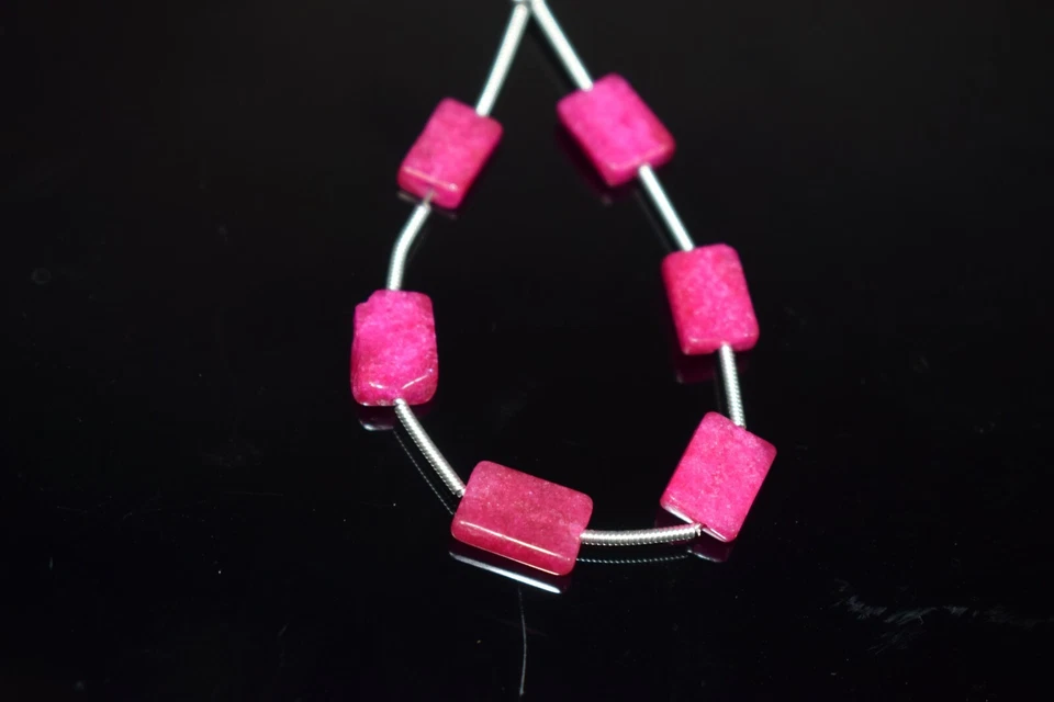 6Pc Beautiful Pink Ruby Smooth Rectangle Shape Gemstone Beads For Jewelry making - Image 3 of 4