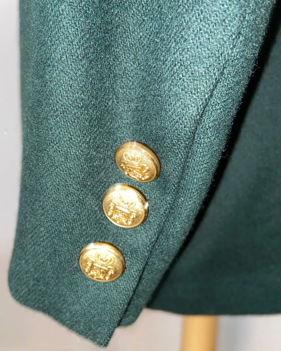 VTG CRICKETEER Men 43S Dark Green Blazer Brass Buttons Augusta Masters Jacket