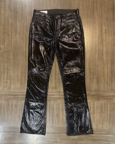 Gap Black Mid Rise Vegan Patent Leather Baby Boot Pants Women’s Size 27/4 Short - Picture 13 of 13