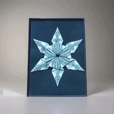 Money Origami Christmas Snowflake Framed Handmade 6 Dollar Bills Cash Art Gift 