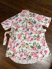 Women Show Me Your Mumu White Pink Floral Kimono Cover up Short Sleeve Size O/S