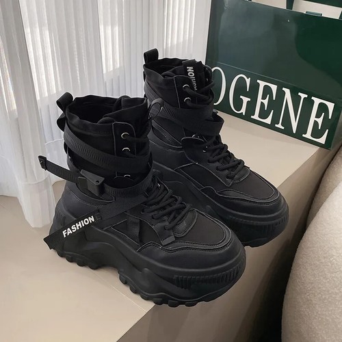 Fashion Women Chunky Platform Motorcycle Boots White Lace Up Thick Bottom Shoes - Picture 5 of 26