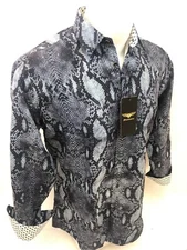 Men PREMIERE REPTILE SNAKESKIN Long Sleeve BUTTON UP Dress Shirt BLACK GRAY 659