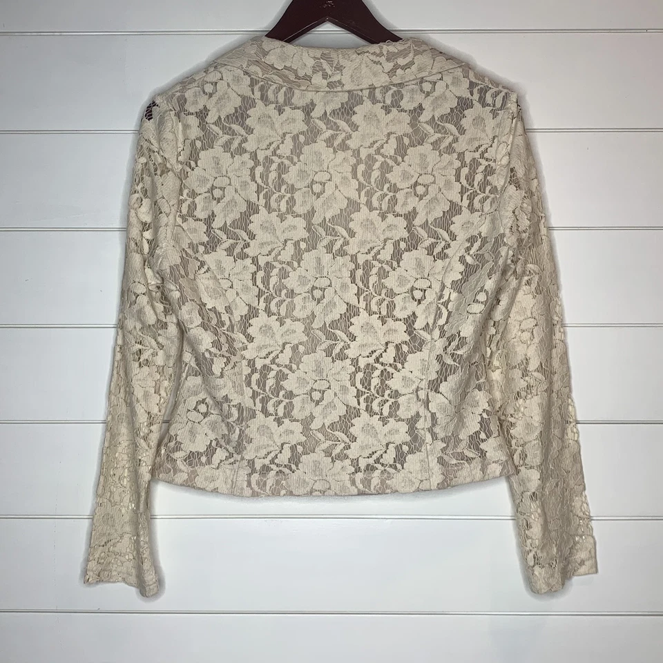 Chaqueta Blazer Cabi Talla 6 Encaje Marfil Off-White Forro Desnudo Transparente Estilo 249 Foto 4 de 4