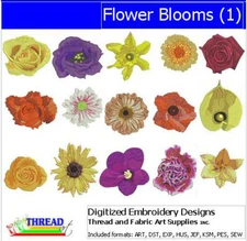 Embroidery Design Set - Flower Blooms(1) - 15 Designs - 9 Formats - USB Stick