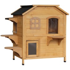 Wooden Cat House Outdoor  Feral Cat Enclosure with Escape Door Jumping Platforms