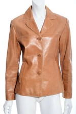 Womens Massimo Caramel Brown Lightly Distressed Leather Jacket Blazer Coat S