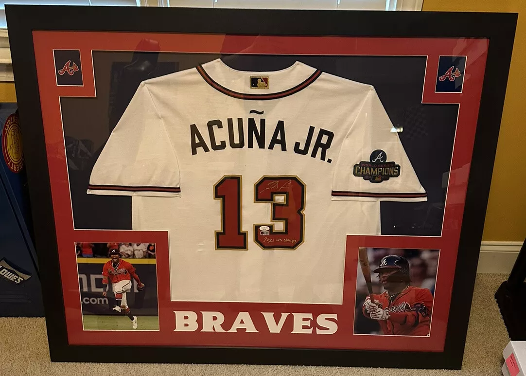 Ronald Acuna Jr. Signed Authentic World Series Braves Framed Jersey JSA COA