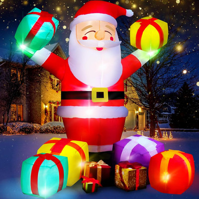 Christmas Decorations Outdoor Inflatables Santa: 7 FT Smiling Claus with Present