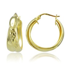 Gold Tone over Sterling Silver Diamond-Cut Double Hoop Earrings