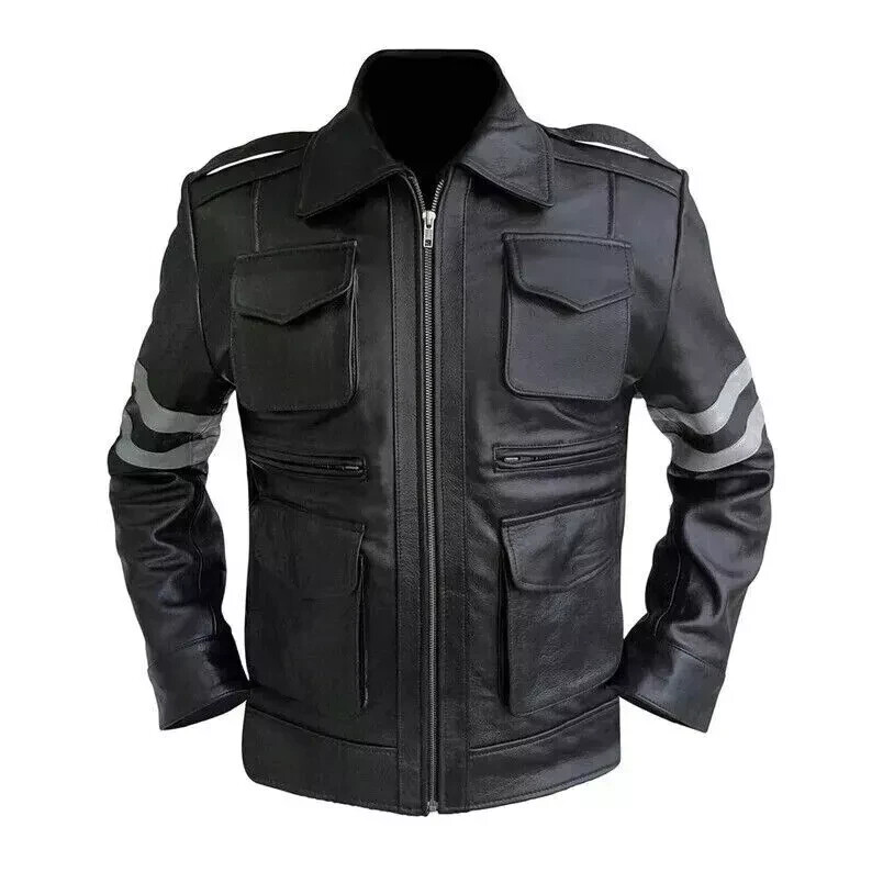 Handmade RE 6 Leon Kennedy's Black Leather Jacket for Men | eBay