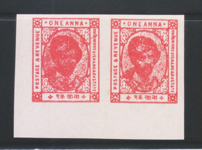INDIA KISHANGARH 1928-36, 1An. CARMINE SG74a ERROR MNH IMPERF PAIR RARE.