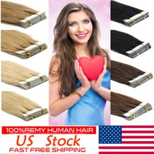 Premium Tape Ins Skin Wefts Seamless Real Remy Russian Human Hair Full Head 40pc
