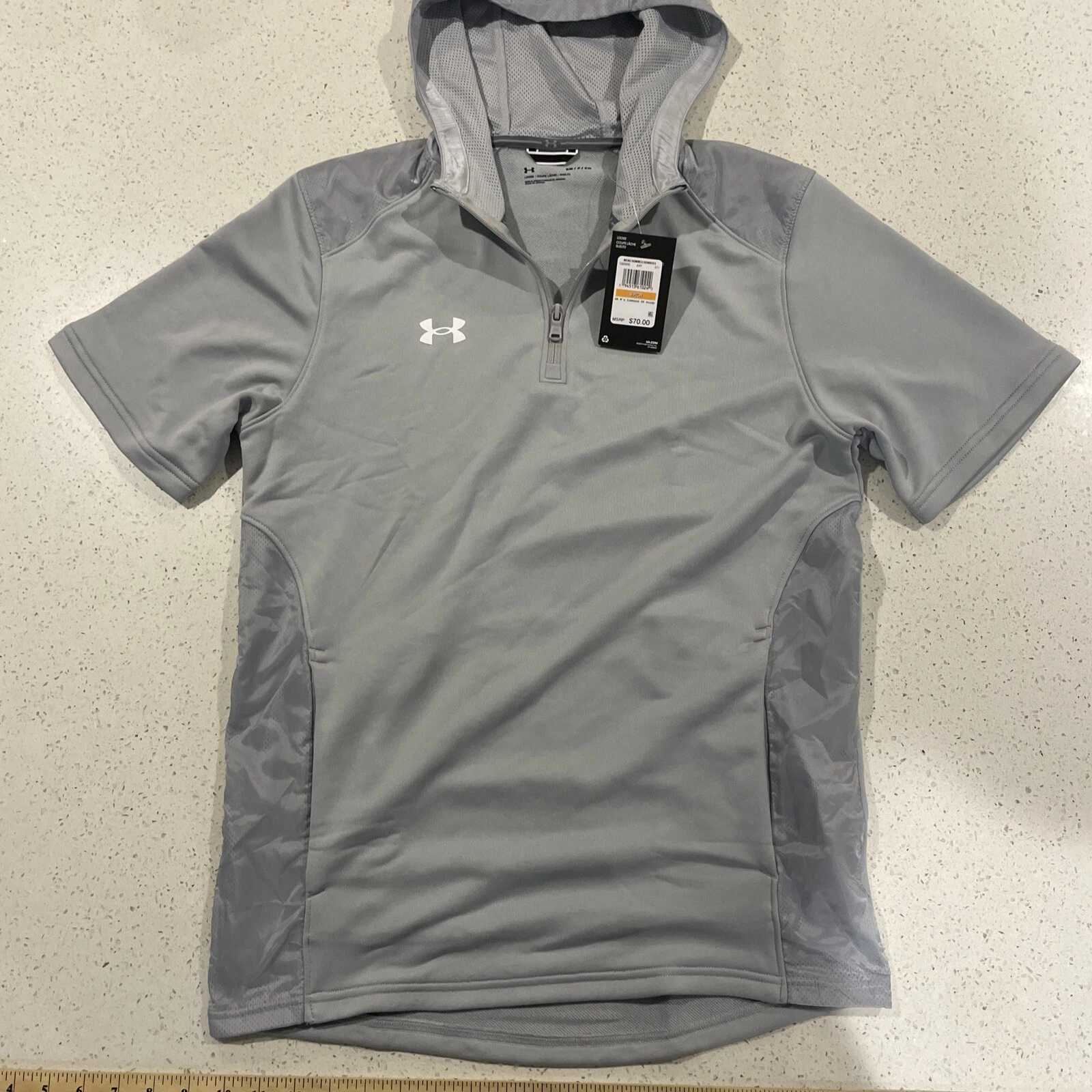Under Armour Men's UA Command Short Sleeve Hoodie in Mod Gray/White Size S NWT