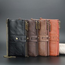 RFID Blocking Leather Clutch Bag Man's Credit Card Wallet Bifold Zipper Purse US
