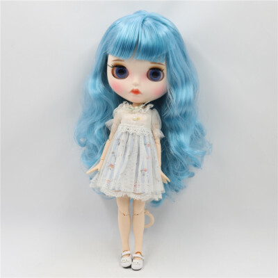 12'' Blythe doll Nude Blue hair new matte face with eyebrows Factory Joint Body