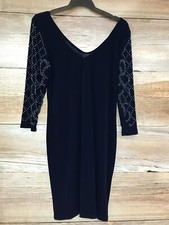 Marina Dark Blue Short Body Con Dress with Elbow Length Sleeves