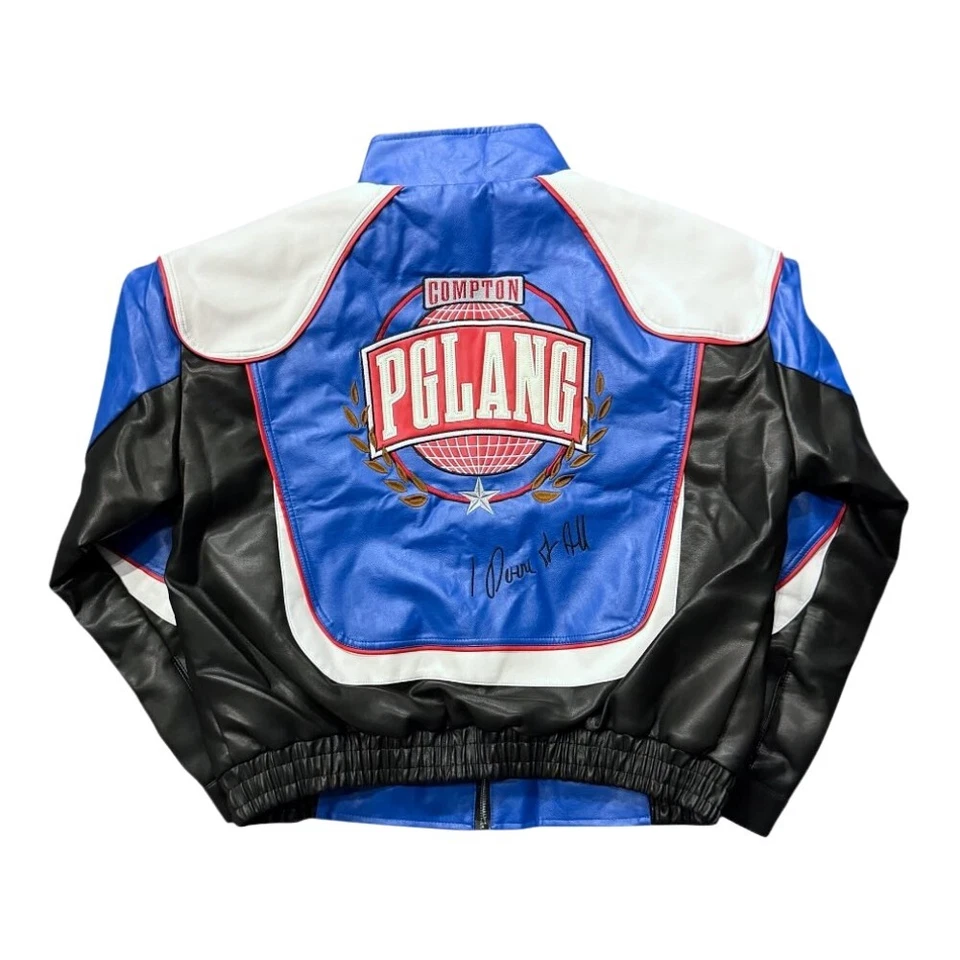Kendrick Lamar Super Bowl Compton Pg Blue Leather bomber Jacket - Image 2 of 4