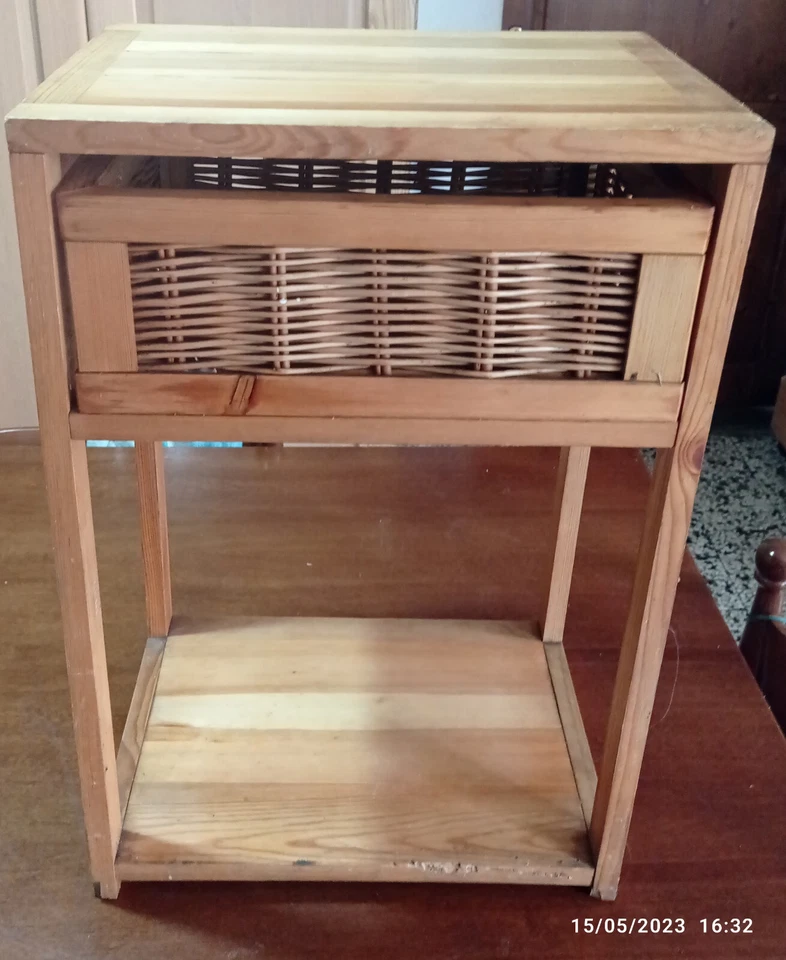 Comodino Armadietto Cassettiera Tavolino Compatto Legno vimini - Immagine 2 di 4