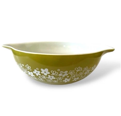Pyrex Vintage 444 Spring Blossom Green Crazy Daisy Cinderella Mixing Bowl 4QT