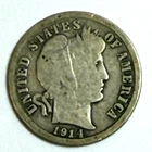 1914 circulated 90% silver Barber Dime AG condition this exact coin shown