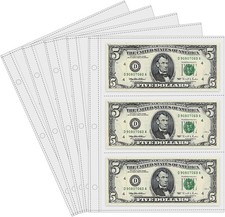 Currency Sleeves,50Pcs Page Protectors for 3 Ring Binder, 3-Pocket Banknote...