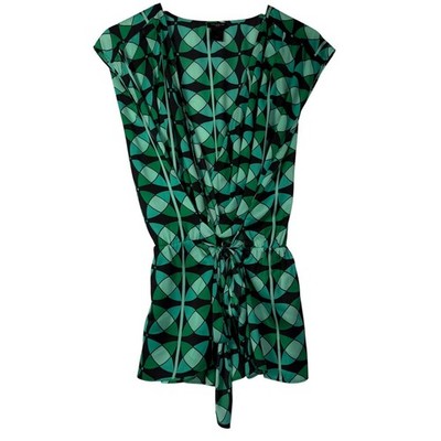 Ann Taylor Womens Size Large Geometric Tie Waist Blouse Office Workwear Chic