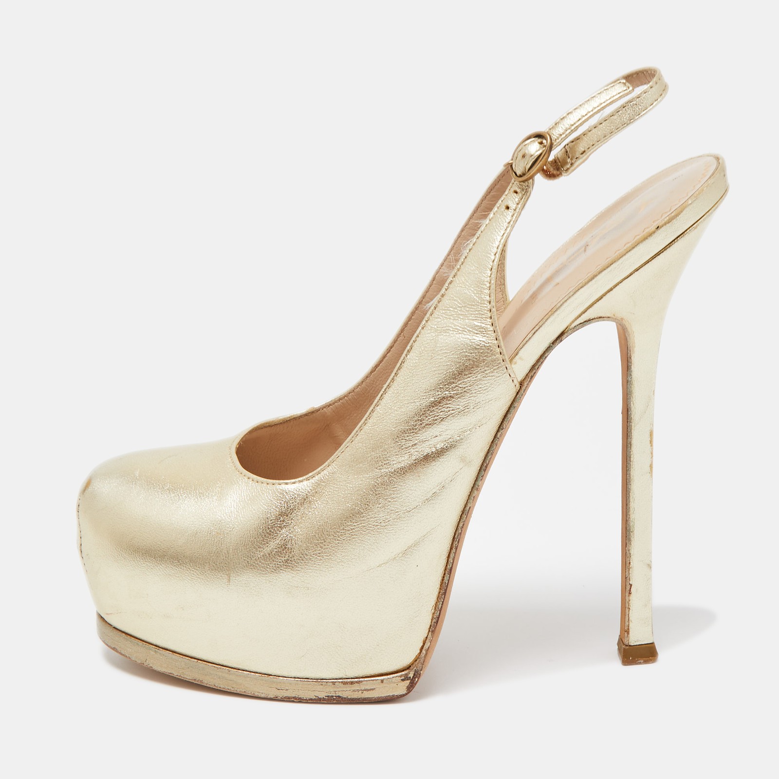 Décolleté Yves Saint Laurent oro in pelle tribtoo taglia 38