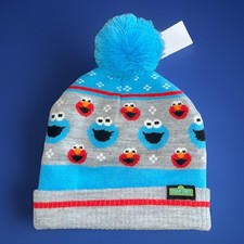 Sesame Street Beanie Set Cap Winter Hat Toque Cookie Monster Elmo Pattern NWT