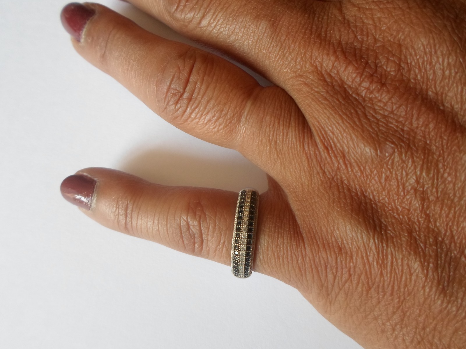 solid silver ring, half round, black and white zi… - image 4