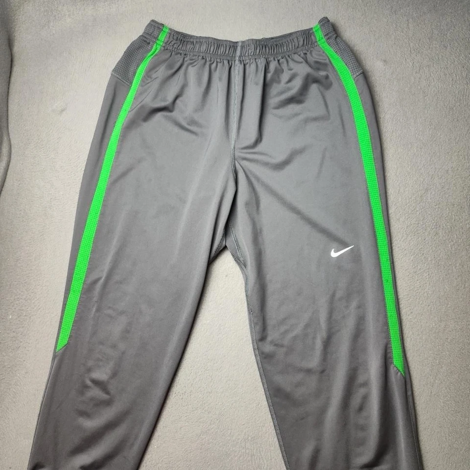 Nike Running Track Pants Medium Gray Green Zippered Ankles Training Joggers Gym - Image 2 of 4