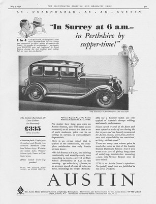Austin Motor Cars The Sixteen Burnham De Luxe - Vintage Werbung 1932
