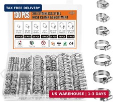 Hose Clamp Assortment Kit 130 PCS, 304 Stainless Steel Hose Clamps 1/4''-1-1/2''