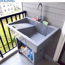Freestanding Laundry Sink Utility Laundry Sink Sink with Washboard and Faucet