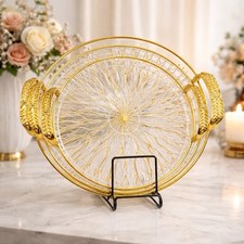 Elegant Gold Plastic Serving Tray Set – Decorative Round Platter 3PC